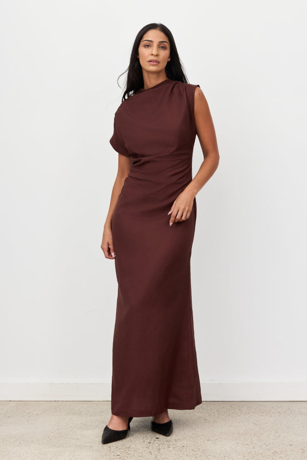 Brown Velour Linen Maxi Dress