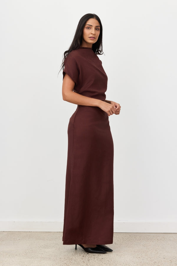 Brown Velour Linen Maxi Dress