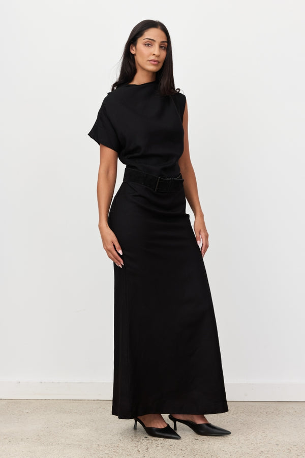 Black Velour Linen Maxi Dress
