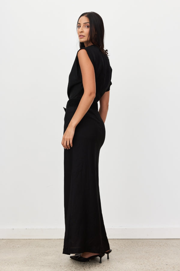 Black Velour Linen Maxi Dress