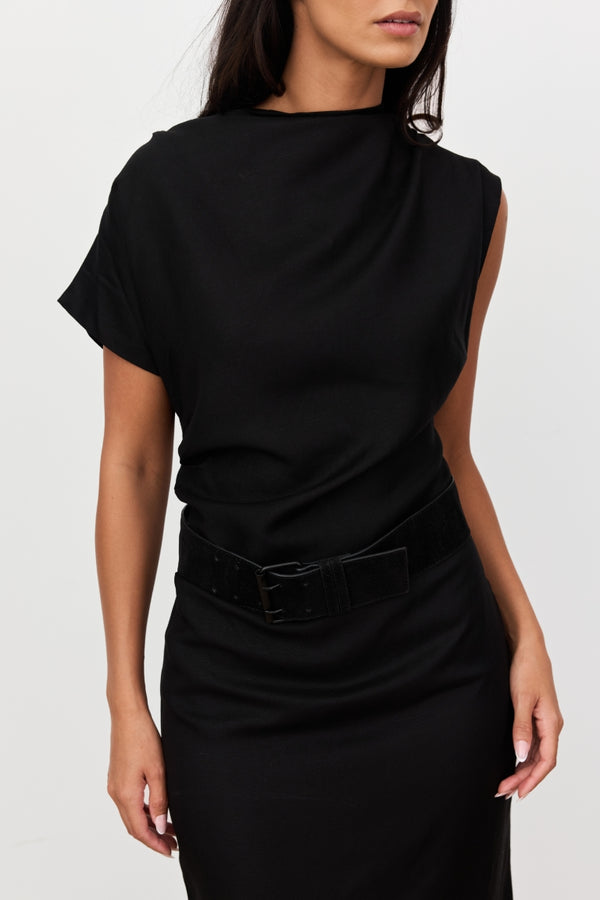 Black Velour Linen Maxi Dress