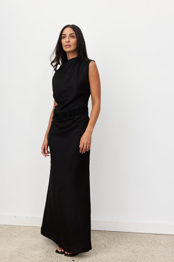 Black Velour Linen Maxi Dress