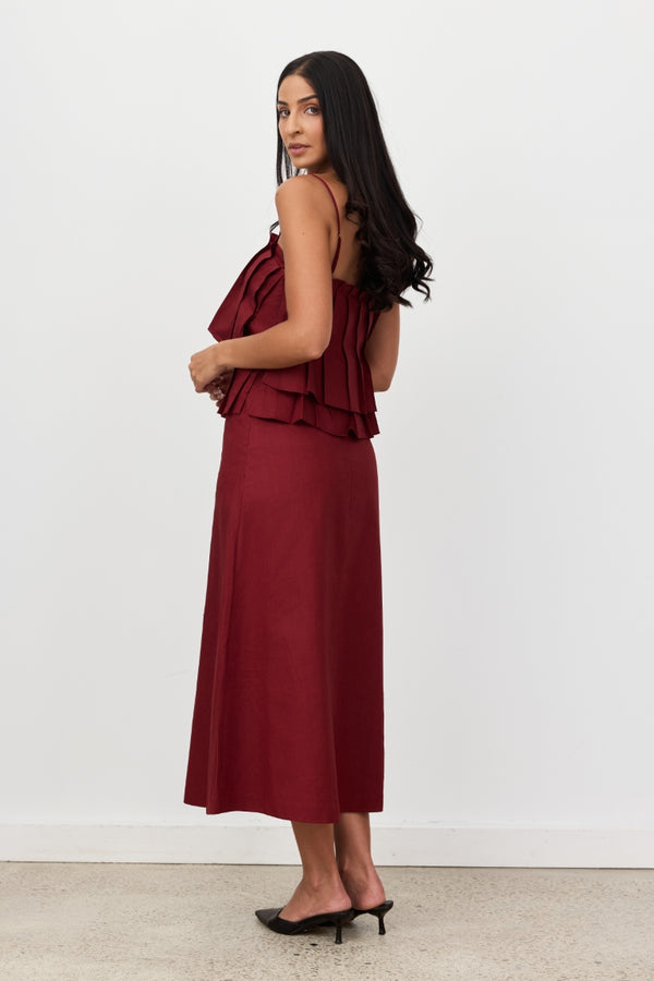 Burgundy Limoncello Linen Maxi Dress